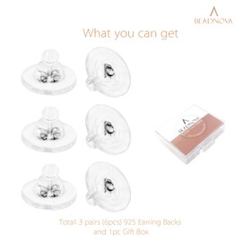 BEADNOVA Silicone Clear Soft Earring Backs with 925 Sterling Silver Earring Backings for Posts Hypoallergenic Safety Rubber Pierced Earring Backs for Studs (6 pcs)