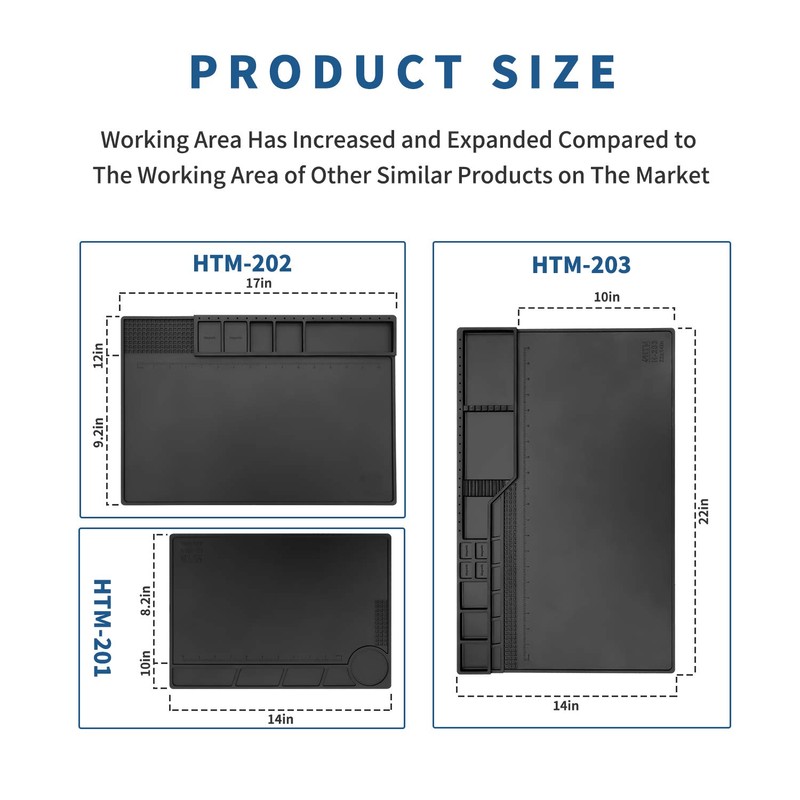 HTM-202 Black Silicone Soldering Mat Heat Resistant Large Magnetic Electronic