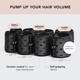 VOKMEMC Pack of 8 Thermal Hair Rollers, Thermal Rollers, Reusable Hair Rollers for Short Hair, Medium Hair, Long Hair, Various Sizes (Black)