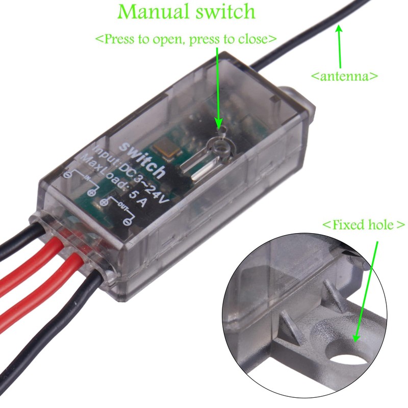 Mini Wireless Switch,5V/12V/24V/5A Relay 2 Way Remote Control Switch 1