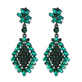 EVER FAITH Wedding Party Rhinestone Crystal Flower Rhombus Drop Earrings for Women Girls Clear Silver Tone, Crystal, No Gemstone