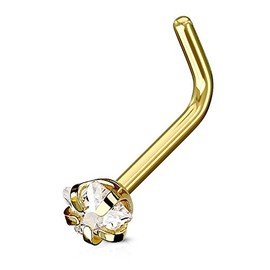 Autiga Nose Piercing Stud Nose Stud Nose Piercing Curved Zirconia Star Crystal L Shape, Stainless Steel, Crystal
