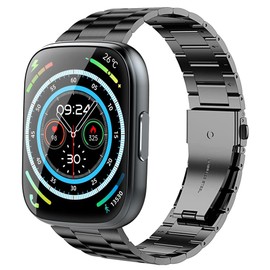 Blueshaweu 22MM Armband Kompatibel mit Puqo Smartwatch T80 1,95 Zoll, Classic Edelstahl Uhrenarmband für Puqo T80/Cillso T80 Smartwatch (schwarz)