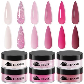 EBANKU Acrylic Powder Set of 6, 10g/0.35oz Acrylic Powder Professional Acrylic Nail Powder for Nail Acrylic Extension, Nail Carving, Long-Lasting, No Nail Lamp Needed (Rose pink Set 6 Colors)