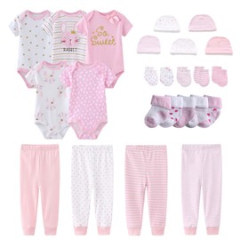 MAMIMAKA Newborn Layette Gift Set Bodysuits Pants for Baby Girl and Boy 24 Piece 100% Cotton Essentials and Accessories