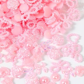 ShynyShy Nail Charms for Nails Design 1200PCS 3D Multi Shapes, Bow Nail Charms, Pearl Nail Jewels for Nail Art, Kawaii/Cute Nail Charms for Aacrylic Nails, Heart Star Butterfly for Craft (Pink)