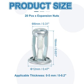 PATIKIL Expansion Screw Petal Nuts M4, 20 Pcs Jack Nut Carbon Steel Petal Shape Rivet Nut Insert Nuts Fasteners for Hollow Wall Thin Soft Wall Iron Skin