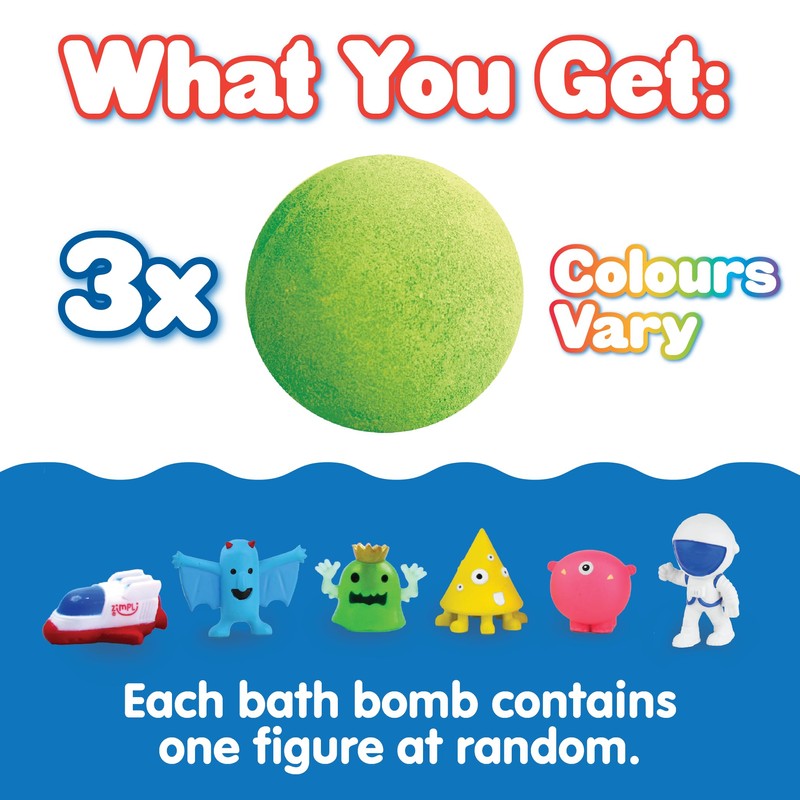 ZIMPLI - 3 x Large 100g Alien Surprise Baff Bombz,