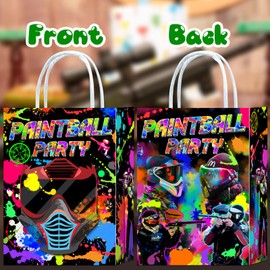 Tyndallrays 16 Pieces Paintball Goodie Bags for Paintball Birthday Party Supplies,Paintball Gift Snacks Treat Candy Party Favors Bags with Handles for Kids Adults Sports Theme Party Decorations