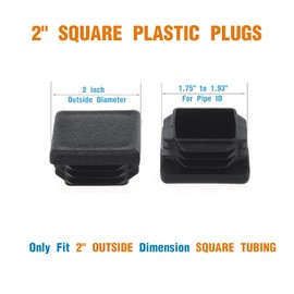 2 Inch Square Plastic Plug, End Caps for Tubing Pipe OD 2" x 2" (not ID), Steel Chair Leg End Caps, Bar Stool Glides Inserts, Fence Plugs, Furniture or Fitness Equipment End Caps (12 Packs)