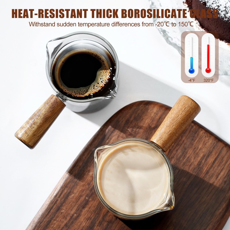 2 Pack Espresso Cups with Wood Handle, 75ML Double Spout