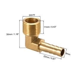 sourcing map Brass Barb Hose Fitting, 90 Degree Elbow 8mm Barbed to 3/8 PT Male Pipe Adapter Connector 2pcs