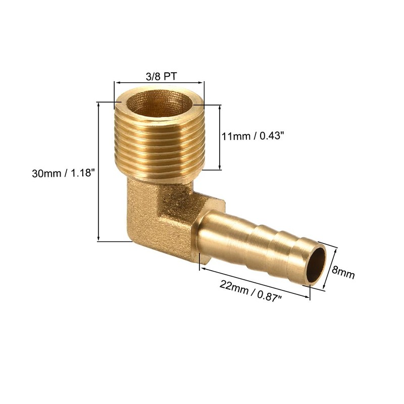 sourcing map Brass Barb Hose Fitting, 90 Degree Elbow 8mm