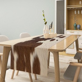 Camino de mesa con estampado de vaca, estilo occidental con estampado de piel de vacuno café, camino de mesa para decoración de mesa de campo, casa de campo, vaca, patán, para el hogar, cocina, comedor, 13 x 60 pulgadas