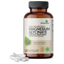 Futurebiotics Glicinato de magnesio (200 mg por ración), quelado para una alta absorción, suave para el estómago, sin OMG, 120 cápsulas vegetarianas  