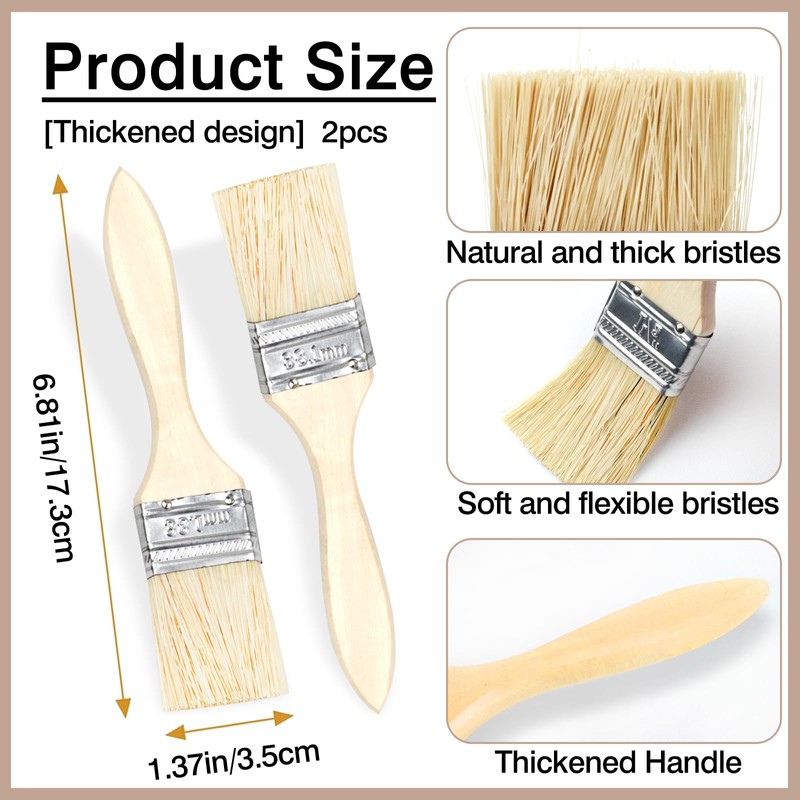 2-Pack Pastry Brushes, 1.5-Inch Flat Bristle Baking Brushes with Wooden