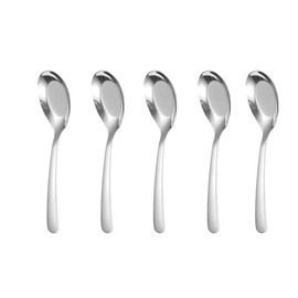 5 PCS Soup Spoon,Stainless Steel Spoon, Mirror Finish Spoons,Kitchen Serving Spoons,Dessert Spoon,Coffee spoon，Ice Cream Spoons for Soup Rice Tea Milk Coffee Dessert（Silver）