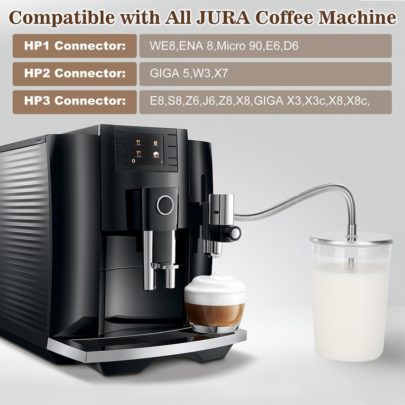 Glass Milk Container for Jura & Stainless Steel Milk Pipe