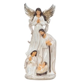 mucHome Holy Family Statue with Angel Figures in White 20.5 cm Height 9 cm Width Christmas Nativity Scene