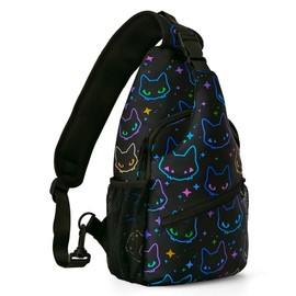 Jumou Colorful Cat Sling Bag Crossbody Women Men Travel Chest Backpack Leisure Sports Outdoor Running Hiking One Size