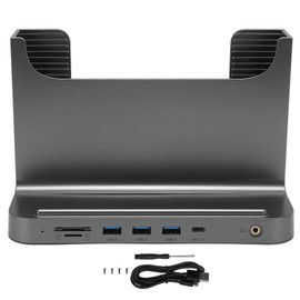 Vertical PC Stand 8 in 1 Docking Station Stable Signal Transmission Mini PC Stand for OS X Office Interface Expansion Space Gray