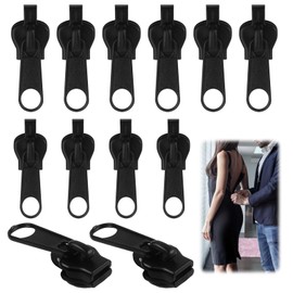 12PCS Zipper Repair Kit,Zipper Luggage,3 Sizes Instant Zipper Rescue Zip Puller Replacement Fix for #3#5#8 Zipper Luggage, Backpacks, Jackets, Jeans, Extension & Fixing, Black, No Tools Needed