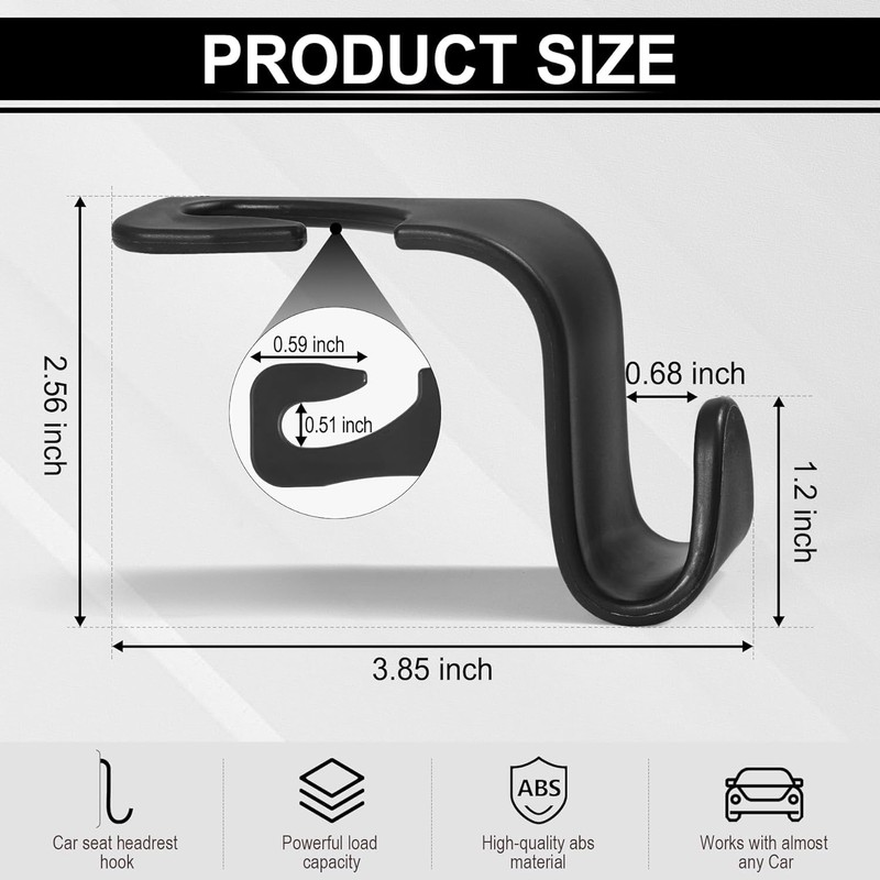 TCOTBE Black Car Back Seat Headrest Hooks, Car Seat Organizer