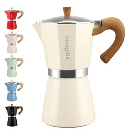 Mongdio Stovetop Espresso Maker Moka Pot, Cuban Coffee Maker Stove top coffee maker Moka Italian Espresso Greca Coffee Maker Brewer Percolator, 9 Espresso Cups, 15 oz - White