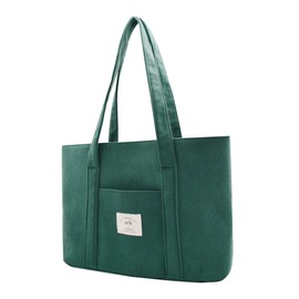 TeeYee Women's Corduroy Large Handbag Tote Bag Shopper with Zip for Books Travel Everyday School Work Shopping (Green, One Size)
