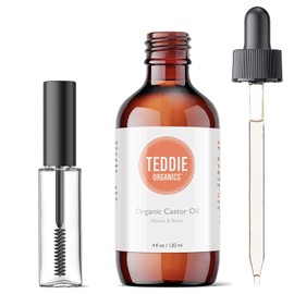 Aceite de Ricino | Teddie Organics | Aceite de Ricino Orgánico, Prensado en Frío, 100% Puro, sin Hexano | Tratamiento Natural para el Cabello, la Piel, las Pestañas y las Cejas | 120 ml