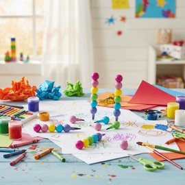 Fun Express Round Stacking Crayons for Kids - Set of 12, Each has 6 Colors per Crayon - Classroom Teacher Supplies and Handouts