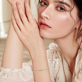 VONALA Sunflower Bracelet 925 Sterling Silver Sunflower Bracelet Adjustable Sunflower Seeds Charm Link Sunflower Jewelry Gifts for Women Daughter