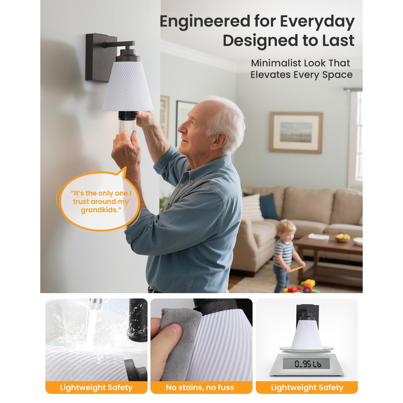 Neporal CARRYGLOW Battery Operated Wall Sconce, Peel and Stick No