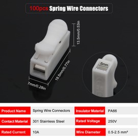 YIXISI 100 pieces fast cable for connecting, 1 pin cable plug, CH1 spring connector, for LED strip light wire connection