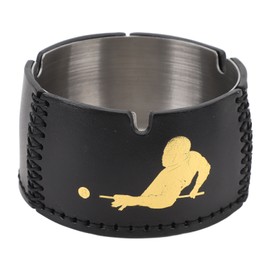 Cigar Ashtray Tabletop Round Stainless Steel Ash Tray PU Leather Outer for Home Office Tabletop Outside Patio Outdoor Balcony