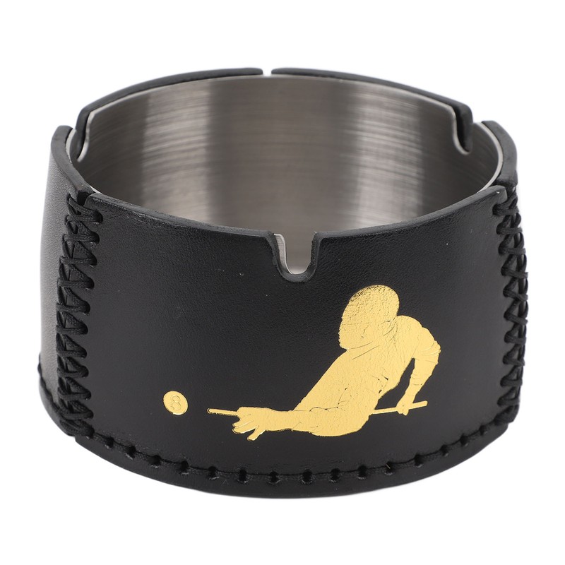 Cigar Ashtray Tabletop Round Stainless Steel Ash Tray PU Leather