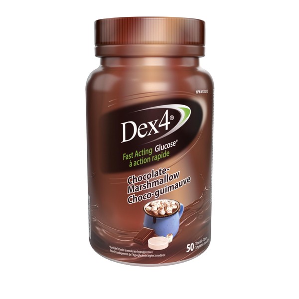 Dex4 Glucose Tablets, Chocolate Marshmallow, 50 Count Bottle, Each Tablet Contains 4g of Carbs