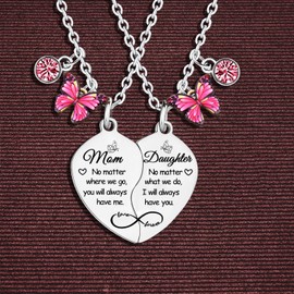 2 Pcs Mom Daughter Matching Necklace Set Mom Daughter Present Mother's Day Gifts Christmas Birthday Gifts For Mother