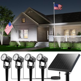 GVSHINE Aluminum Solar Spotlights Outdoor Waterproof Bright Landscape Spot Lights Dusk to Dawn for Yard Garden Flag Lawn and Trees, with 15.7ft Cable Separate Panel (Cool White, 4-in-1)