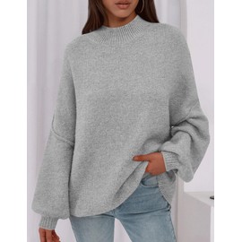 PRETTYGARDEN Women's 2025 Fall Oversized Sweaters Chunky Knit Mock Neck Long Sleeve Casual Trendy Pullover Winter Clothes (Light Grey,Medium)