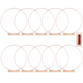10 Pack Floral Hoop with Holders and 38-Yard Paddle Wire - 10 Inch Metal Rings for DIY Centerpiece Table Decorations, Crafts, Macrame, Dream Catcher, Wedding, Christmas Wreaths - Rose Gold