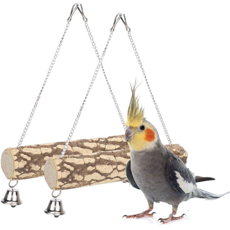 2pcs Pet Birds Parrots Wooden Swing Stand Bar Safety Toy