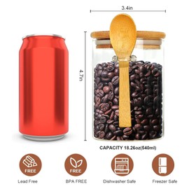 Qikuver 3 pack 18oz Airtight Glass Storage Canister with Bamboo Lids and Spoons Scoop, Food Glass Jars, Kitchen Organization Jar Set for Coffee Beans, Tea, Flour, Salt, Nuts, Candy, Cookie and More