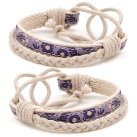 Pettsie Matching Friendship Bracelets, 2 Pack Set, Easy Adjustable, Soft Cotton and Hemp, Purple
