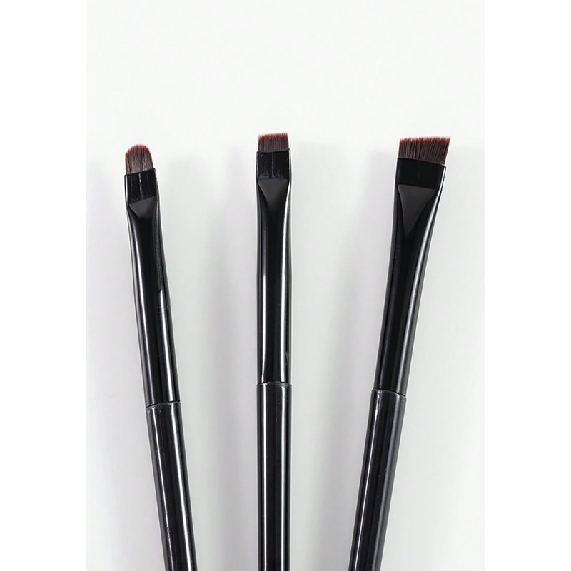 Professional Eyebrow Brush Set, 3 Angled Flat Brushes, Black, Precision