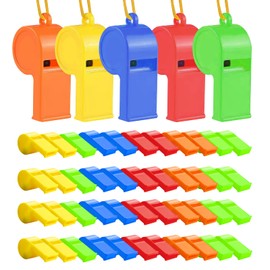 WSYUB 48Pcs Plastic Whistles, Sports Whistle Bulk with Lanyard, Super Loud Training Sports Whistle for Coaches Referees, Colorful Whistles for Toy Soccer Giveaways Party