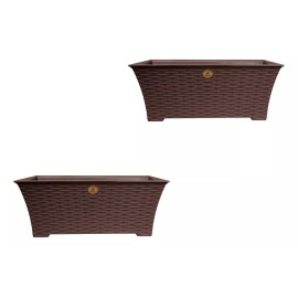 Ardilla Maceta Rect. Plástico Tipo Rattan Choco 45 Cm 2 Piezas