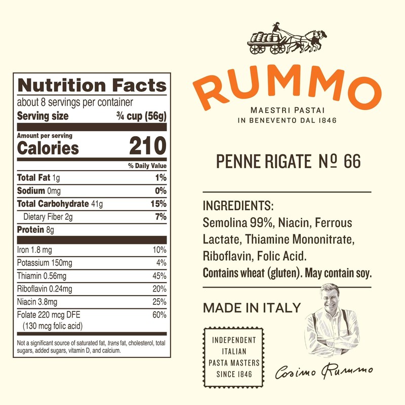 Rummo Penne Rigate Pasta N.66 - Penne Pasta Noodles, Dry