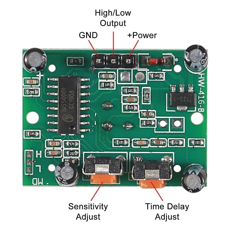 Electrones PIR Motion Sensor Module, HC-SR501 Infrared Detection, 5-Pack, Compatible
