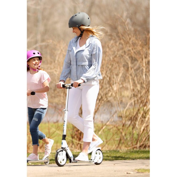 Micro Kickboard - Micro White and Black Adult Kick Scooters, Foldable with Large 200 mm Smooth-Gliding Wheels for Ages 13+